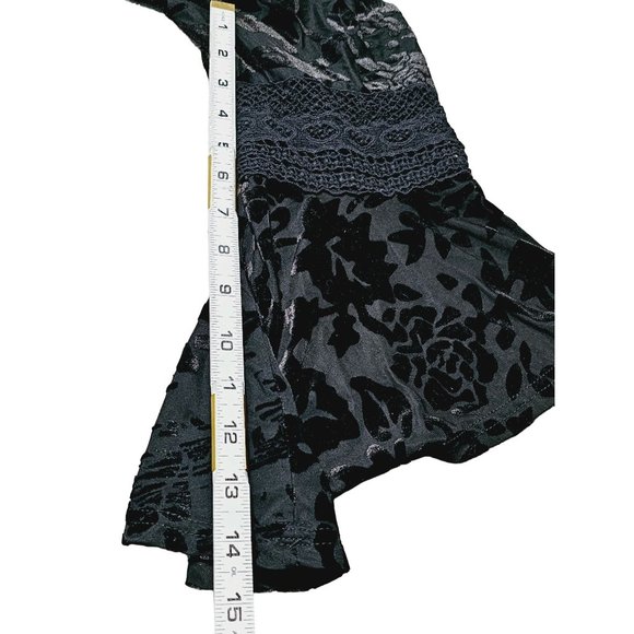 Stem & Vine velvet burnout top XL roses print sheer lace Black - Picture 9 of 13